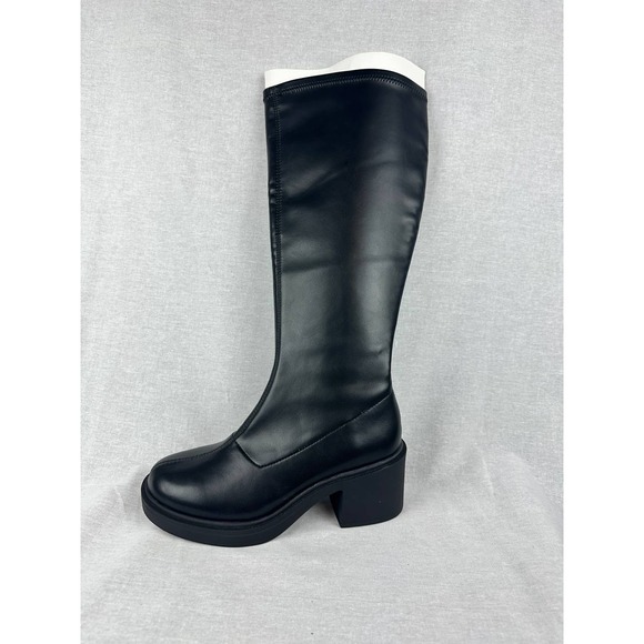 Wild Fable Womens Black Faux Leather Knee High Platform Block Heel Boots Size 7 - Picture 3 of 8